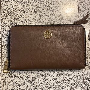 Tory Burch Coffee Colored Pebbled Wallet